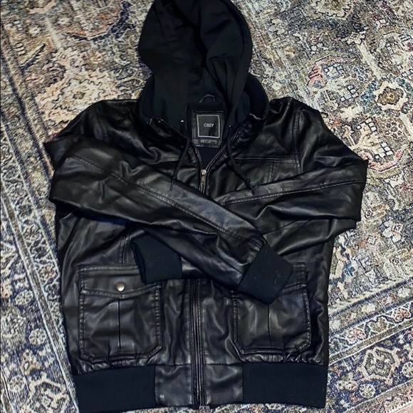 obey leather jacket with hoodie women's